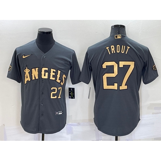 Men Los Angeles Angels 27 Mike Trout 2022 All Star Charcoal Cool Base Stitched Jersey